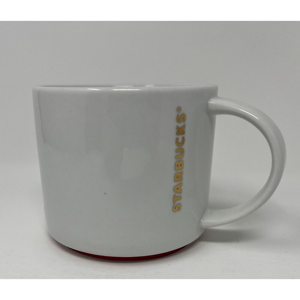 2012 Starbucks White Red Bottom Coffee Mug 16 fl oz Gold Logo China